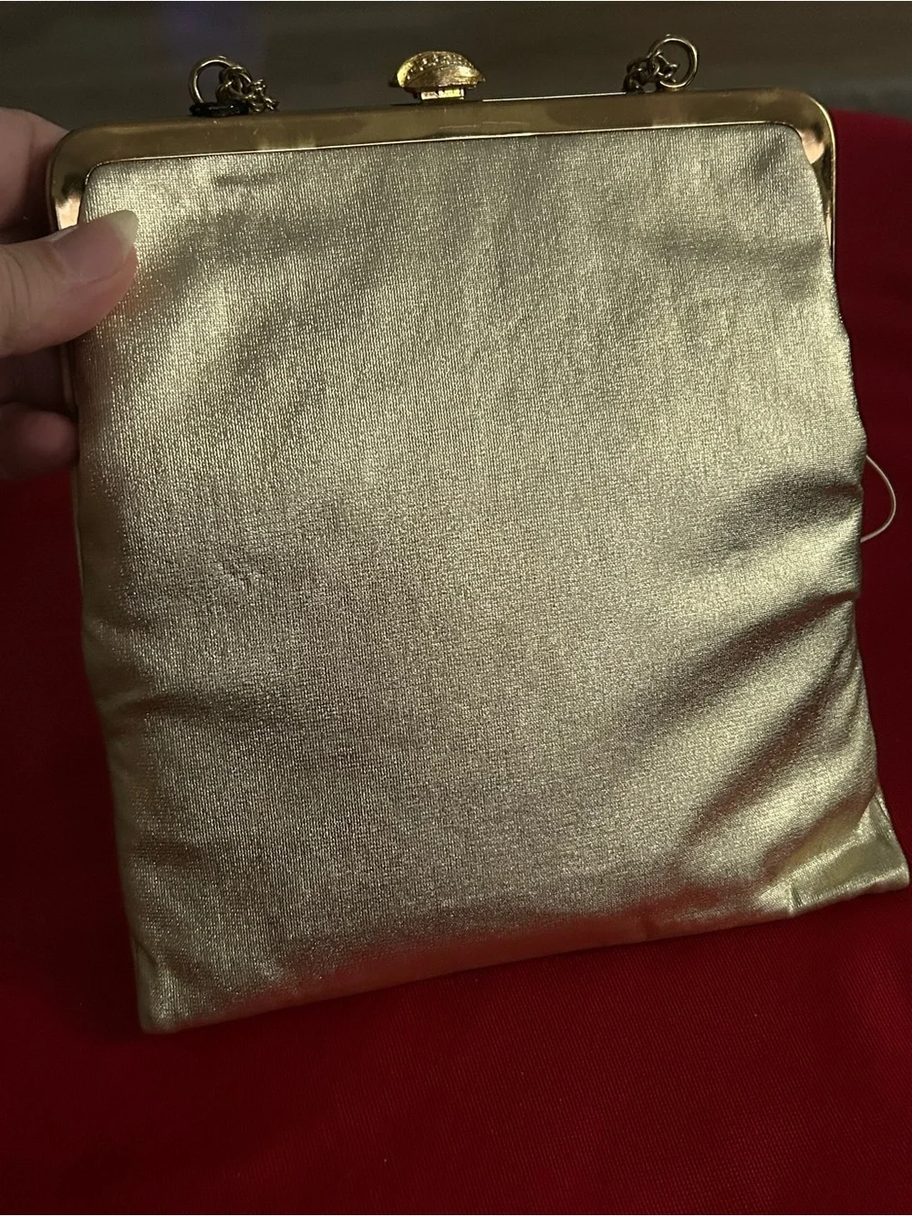 VTG HL Gold Clutch Purse W/Attached Coin Purse & Adj Chain Strap Clasp Closure